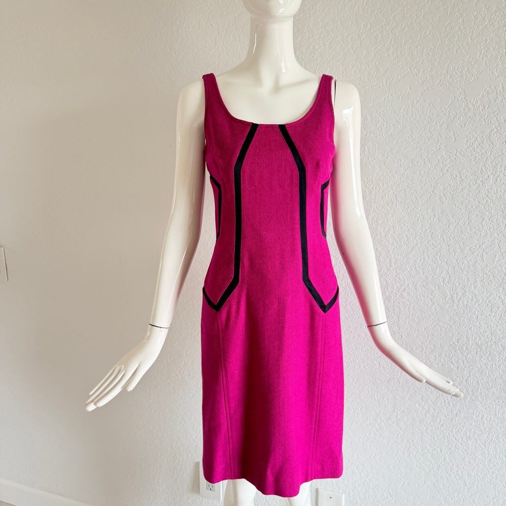 Diane Von Furstenberg Fuchsia Tank Sheath Dress With Black Piping